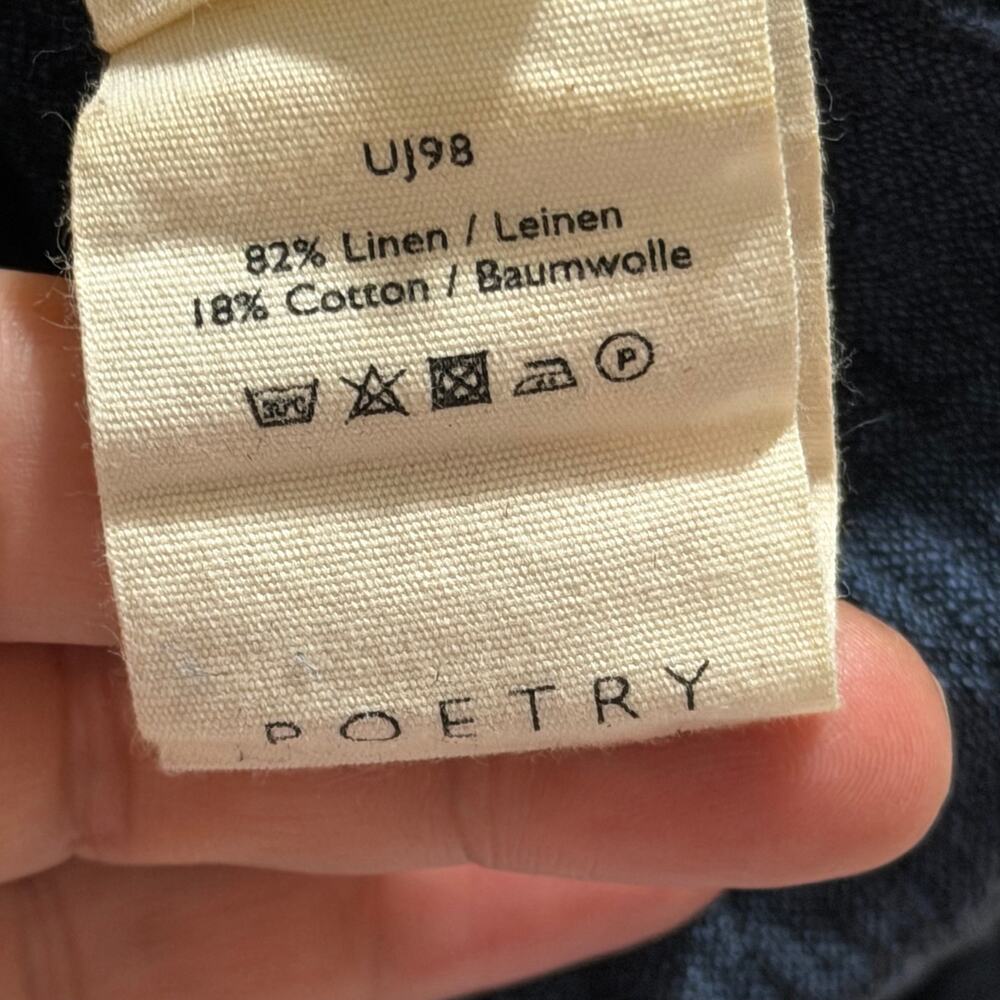 POETRY Dark Indigo Linen Blend Cropped Wide Leg Jumpsuit US 8 - Picture 10 of 12